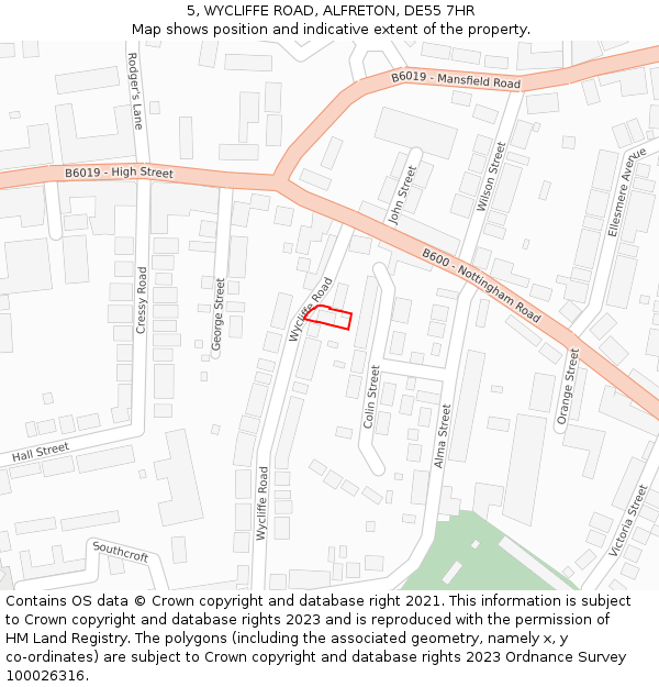 5, WYCLIFFE ROAD, ALFRETON, DE55 7HR: Location map and indicative extent of plot