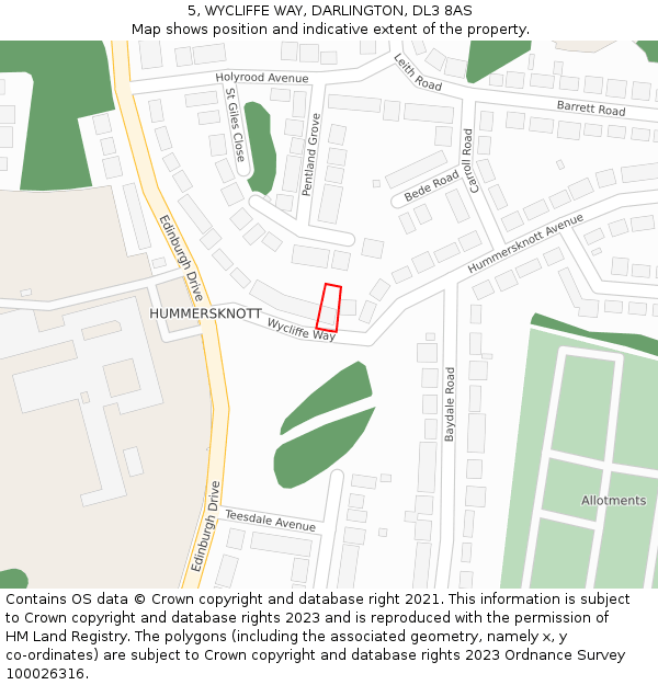 5, WYCLIFFE WAY, DARLINGTON, DL3 8AS: Location map and indicative extent of plot