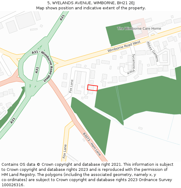 5, WYELANDS AVENUE, WIMBORNE, BH21 2EJ: Location map and indicative extent of plot