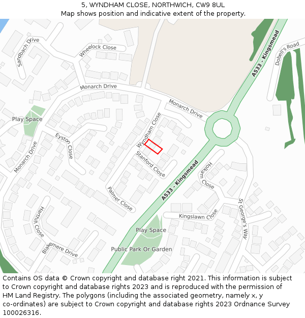 5, WYNDHAM CLOSE, NORTHWICH, CW9 8UL: Location map and indicative extent of plot