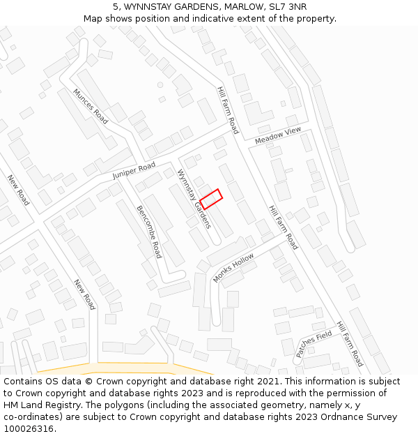 5, WYNNSTAY GARDENS, MARLOW, SL7 3NR: Location map and indicative extent of plot