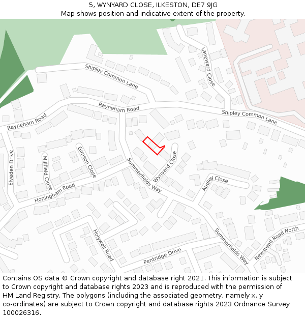 5, WYNYARD CLOSE, ILKESTON, DE7 9JG: Location map and indicative extent of plot