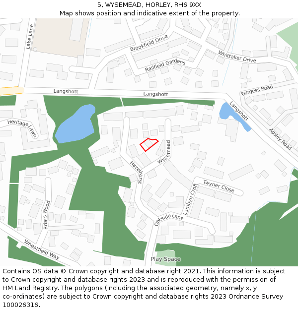 5, WYSEMEAD, HORLEY, RH6 9XX: Location map and indicative extent of plot