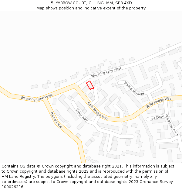 5, YARROW COURT, GILLINGHAM, SP8 4XD: Location map and indicative extent of plot