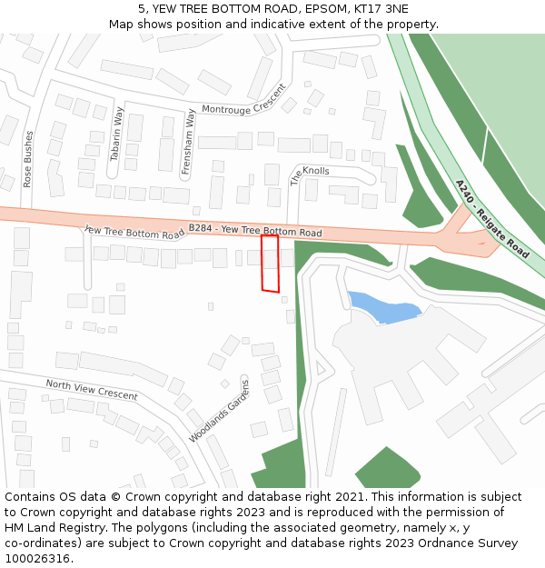 5, YEW TREE BOTTOM ROAD, EPSOM, KT17 3NE: Location map and indicative extent of plot