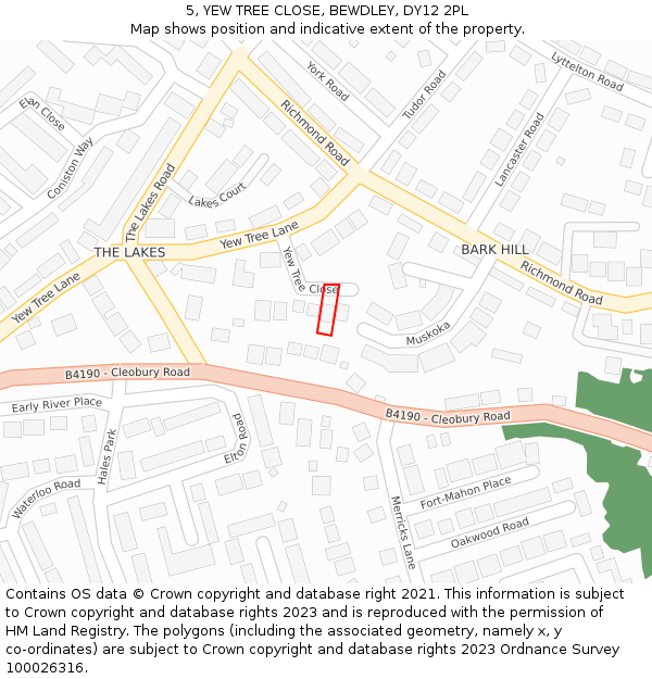 5, YEW TREE CLOSE, BEWDLEY, DY12 2PL: Location map and indicative extent of plot