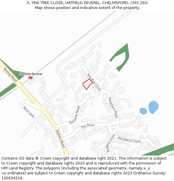 5, YEW TREE CLOSE, HATFIELD PEVEREL, CHELMSFORD, CM3 2SG: Location map and indicative extent of plot