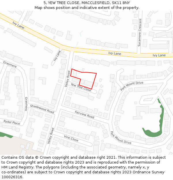 5, YEW TREE CLOSE, MACCLESFIELD, SK11 8NY: Location map and indicative extent of plot