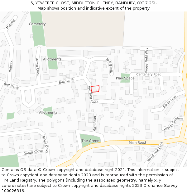 5, YEW TREE CLOSE, MIDDLETON CHENEY, BANBURY, OX17 2SU: Location map and indicative extent of plot