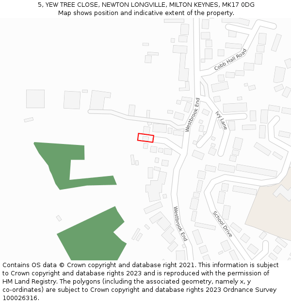 5, YEW TREE CLOSE, NEWTON LONGVILLE, MILTON KEYNES, MK17 0DG: Location map and indicative extent of plot