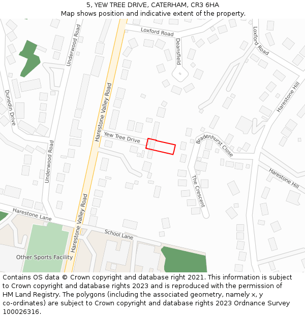 5, YEW TREE DRIVE, CATERHAM, CR3 6HA: Location map and indicative extent of plot