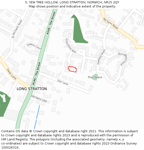 5, YEW TREE HOLLOW, LONG STRATTON, NORWICH, NR15 2QY: Location map and indicative extent of plot