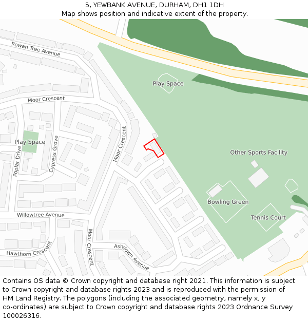 5, YEWBANK AVENUE, DURHAM, DH1 1DH: Location map and indicative extent of plot