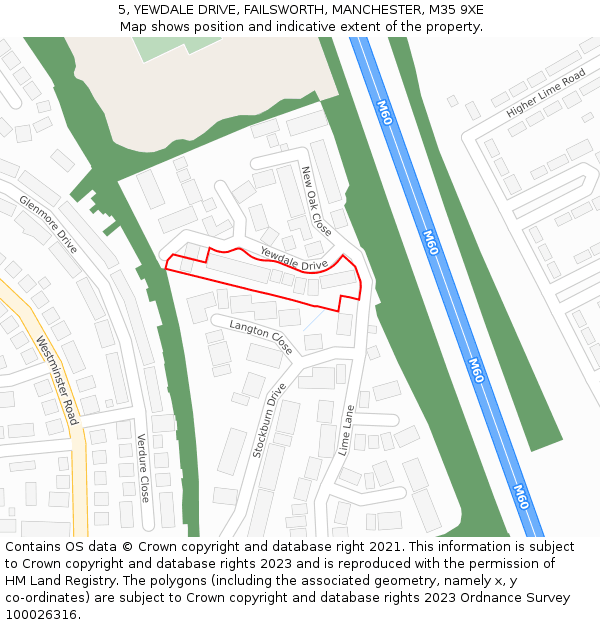 5, YEWDALE DRIVE, FAILSWORTH, MANCHESTER, M35 9XE: Location map and indicative extent of plot