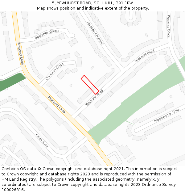 5, YEWHURST ROAD, SOLIHULL, B91 1PW: Location map and indicative extent of plot