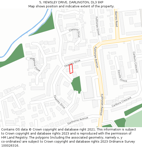 5, YIEWSLEY DRIVE, DARLINGTON, DL3 9XP: Location map and indicative extent of plot