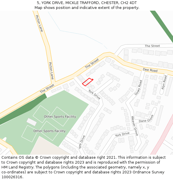5, YORK DRIVE, MICKLE TRAFFORD, CHESTER, CH2 4DT: Location map and indicative extent of plot