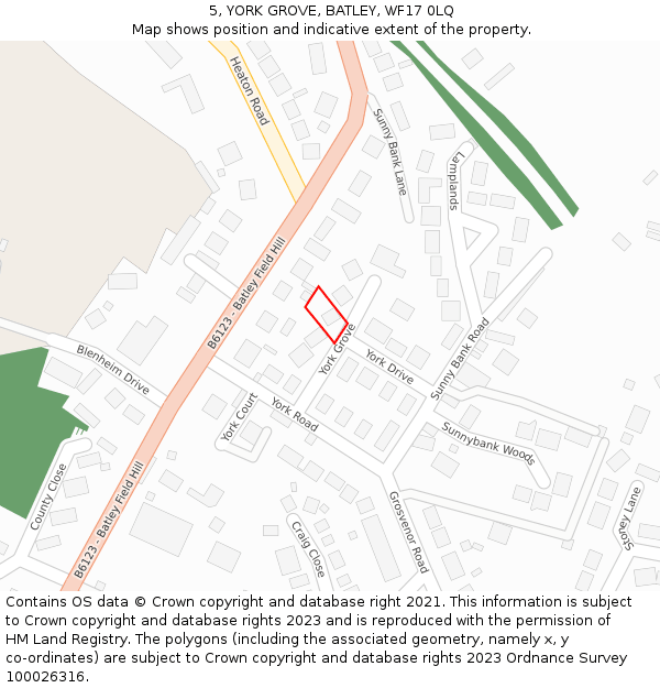 5, YORK GROVE, BATLEY, WF17 0LQ: Location map and indicative extent of plot