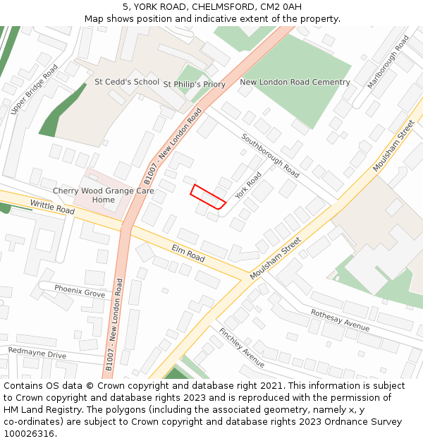 5, YORK ROAD, CHELMSFORD, CM2 0AH: Location map and indicative extent of plot