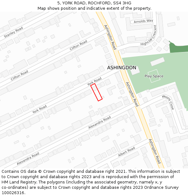 5, YORK ROAD, ROCHFORD, SS4 3HG: Location map and indicative extent of plot