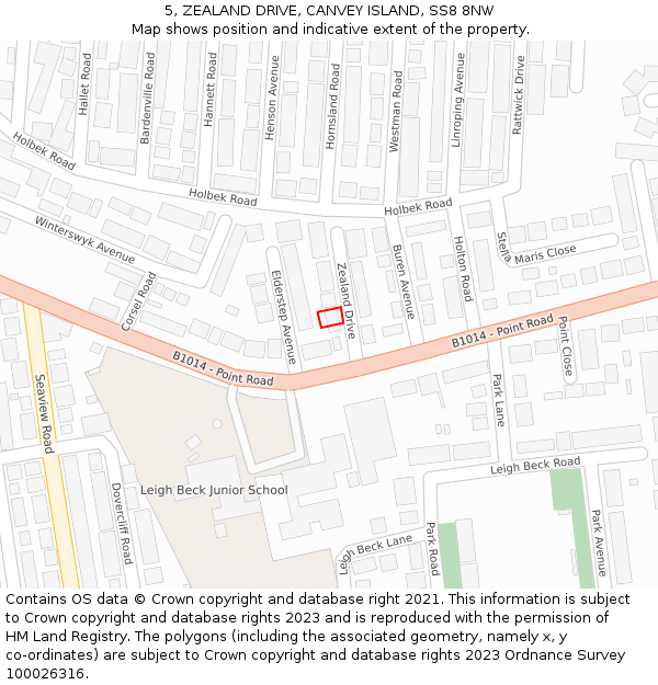 5, ZEALAND DRIVE, CANVEY ISLAND, SS8 8NW: Location map and indicative extent of plot