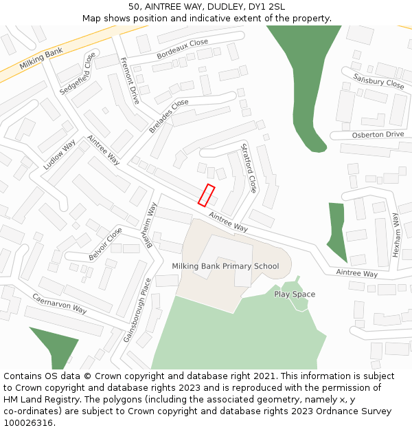 50, AINTREE WAY, DUDLEY, DY1 2SL: Location map and indicative extent of plot
