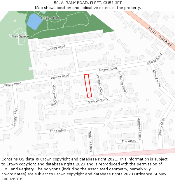 50, ALBANY ROAD, FLEET, GU51 3PT: Location map and indicative extent of plot