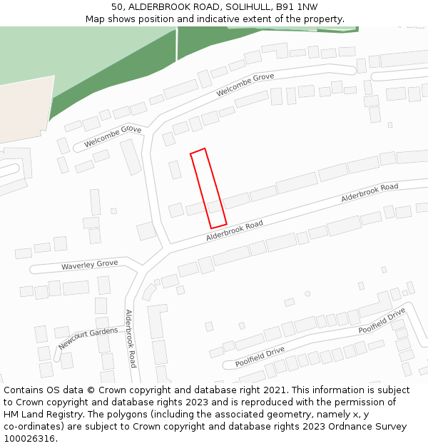 50, ALDERBROOK ROAD, SOLIHULL, B91 1NW: Location map and indicative extent of plot