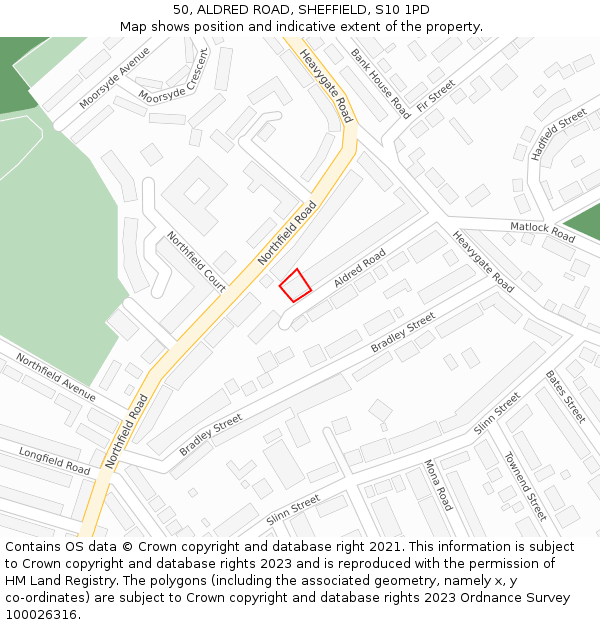 50, ALDRED ROAD, SHEFFIELD, S10 1PD: Location map and indicative extent of plot