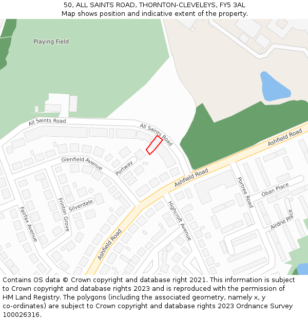 50, ALL SAINTS ROAD, THORNTON-CLEVELEYS, FY5 3AL: Location map and indicative extent of plot