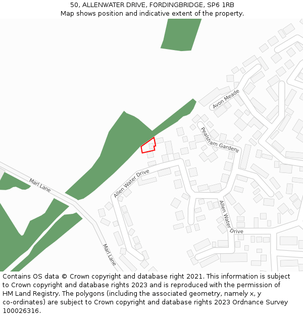 50, ALLENWATER DRIVE, FORDINGBRIDGE, SP6 1RB: Location map and indicative extent of plot