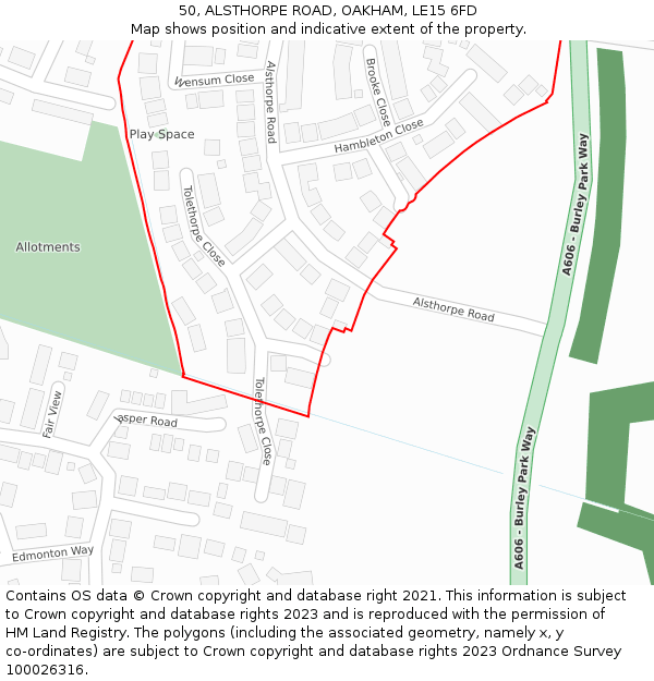 50, ALSTHORPE ROAD, OAKHAM, LE15 6FD: Location map and indicative extent of plot