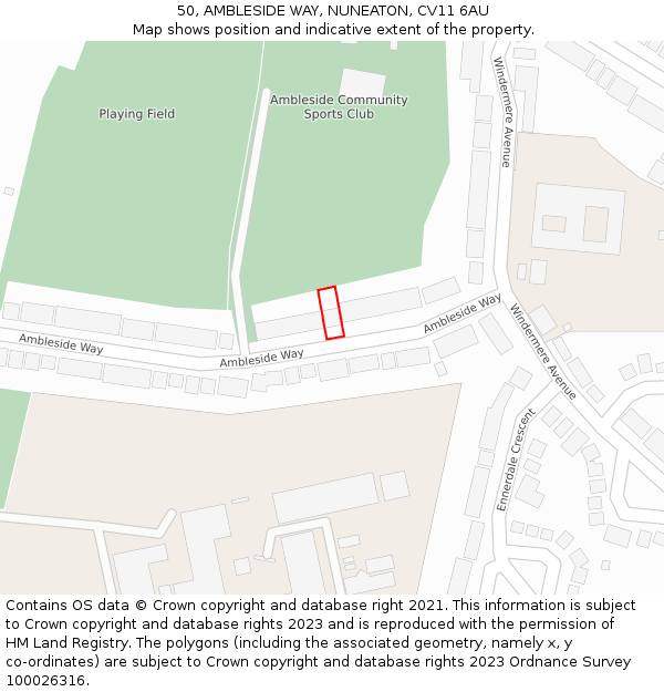 50, AMBLESIDE WAY, NUNEATON, CV11 6AU: Location map and indicative extent of plot