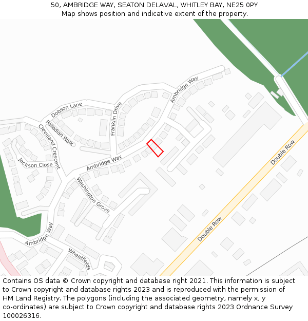 50, AMBRIDGE WAY, SEATON DELAVAL, WHITLEY BAY, NE25 0PY: Location map and indicative extent of plot