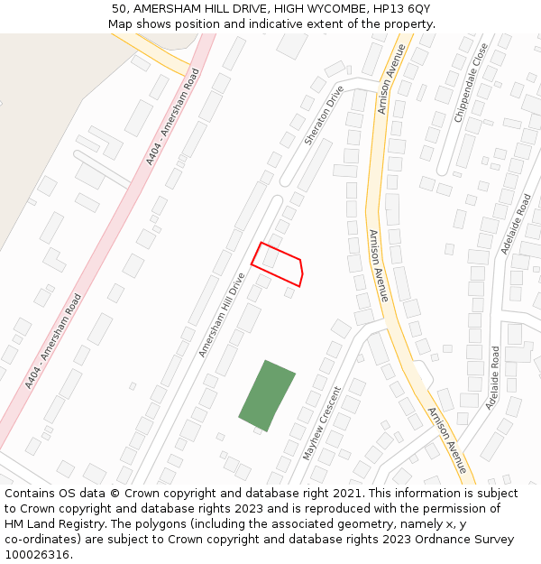 50, AMERSHAM HILL DRIVE, HIGH WYCOMBE, HP13 6QY: Location map and indicative extent of plot