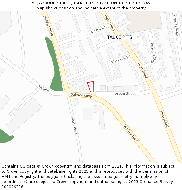 50, ARBOUR STREET, TALKE PITS, STOKE-ON-TRENT, ST7 1QW: Location map and indicative extent of plot