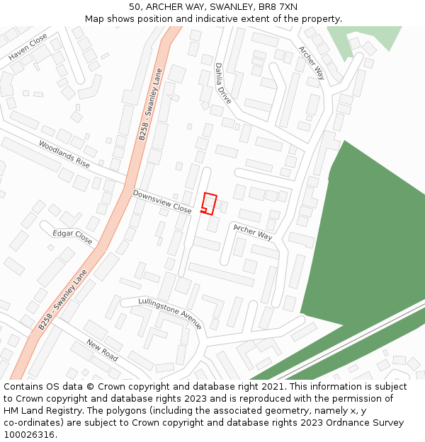 50, ARCHER WAY, SWANLEY, BR8 7XN: Location map and indicative extent of plot