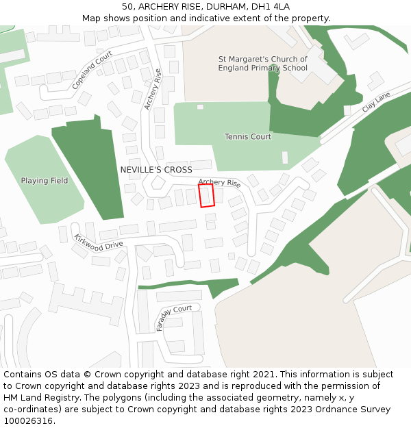 50, ARCHERY RISE, DURHAM, DH1 4LA: Location map and indicative extent of plot