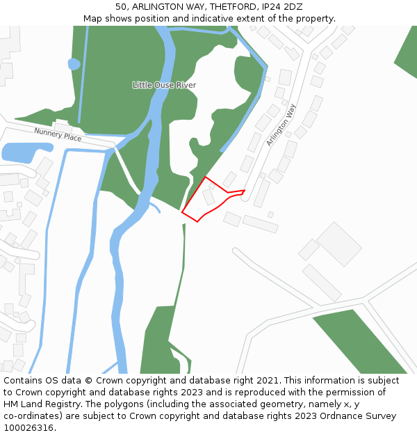 50, ARLINGTON WAY, THETFORD, IP24 2DZ: Location map and indicative extent of plot