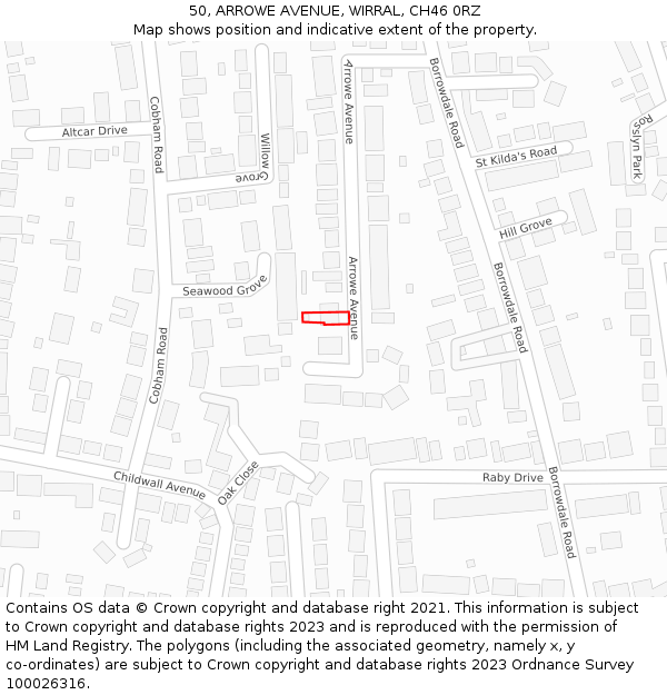 50, ARROWE AVENUE, WIRRAL, CH46 0RZ: Location map and indicative extent of plot