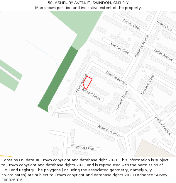 50, ASHBURY AVENUE, SWINDON, SN3 3LY: Location map and indicative extent of plot