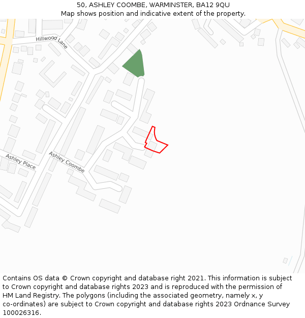 50, ASHLEY COOMBE, WARMINSTER, BA12 9QU: Location map and indicative extent of plot