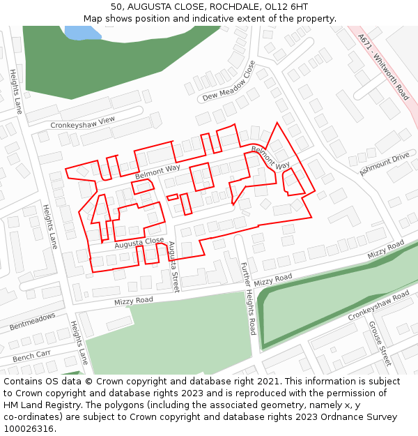 50, AUGUSTA CLOSE, ROCHDALE, OL12 6HT: Location map and indicative extent of plot