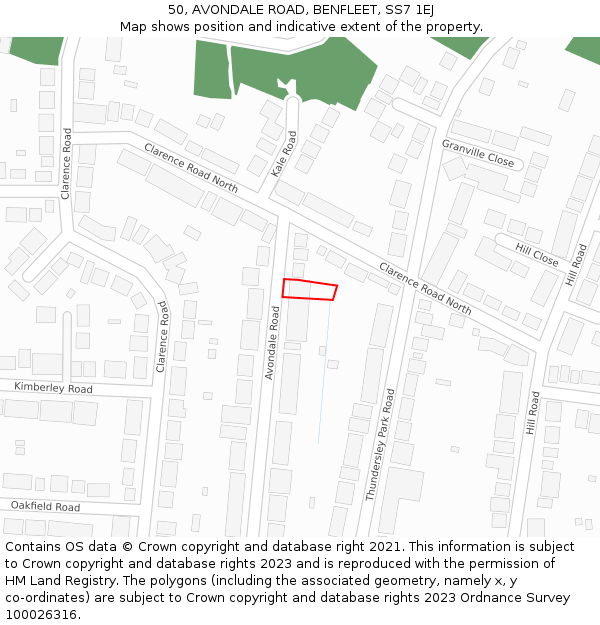 50, AVONDALE ROAD, BENFLEET, SS7 1EJ: Location map and indicative extent of plot