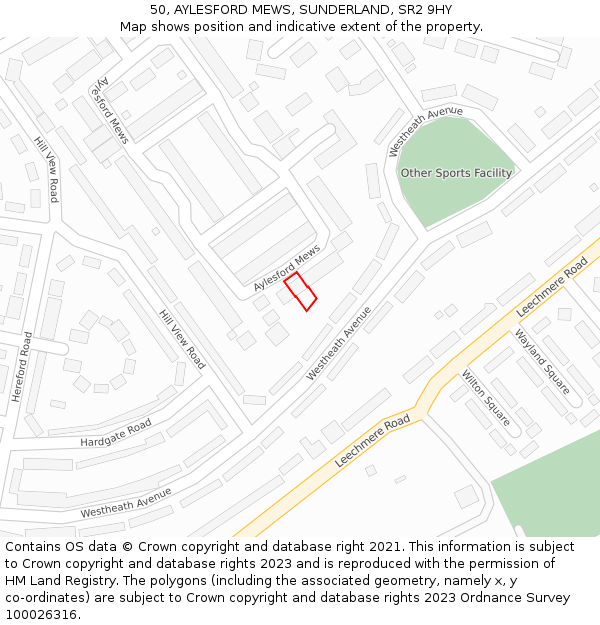 50, AYLESFORD MEWS, SUNDERLAND, SR2 9HY: Location map and indicative extent of plot