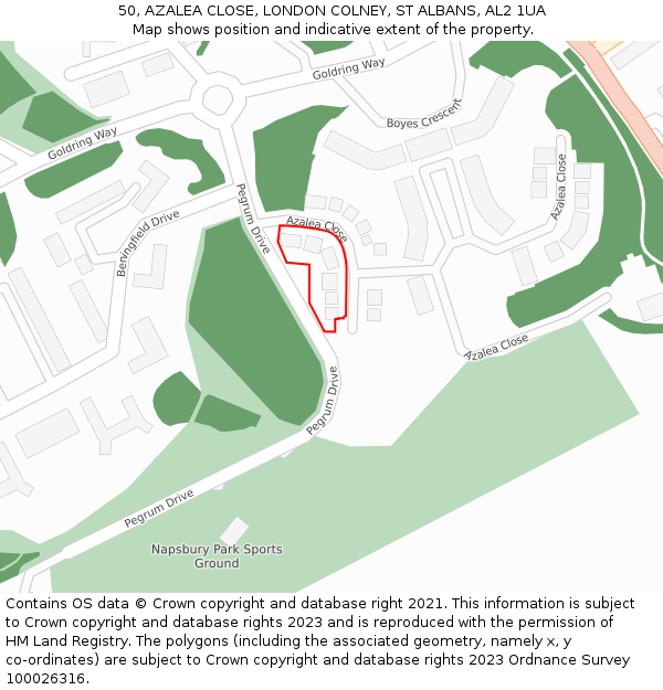 50, AZALEA CLOSE, LONDON COLNEY, ST ALBANS, AL2 1UA: Location map and indicative extent of plot