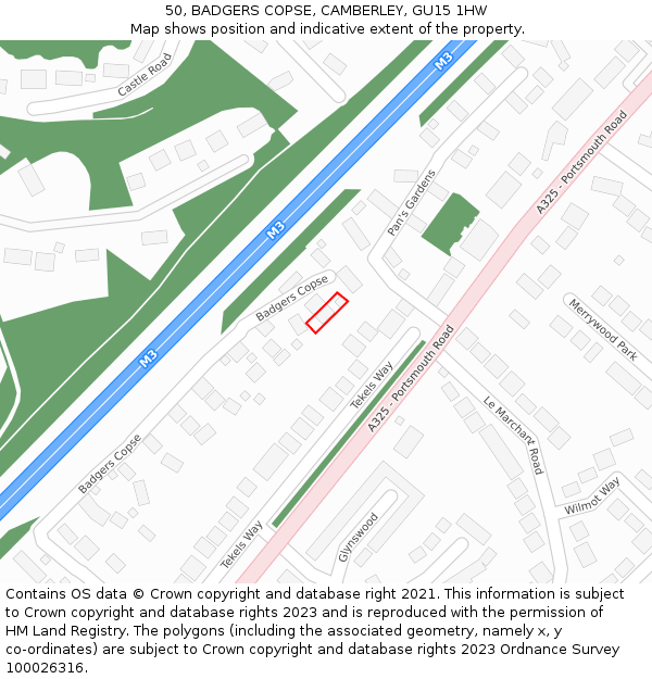 50, BADGERS COPSE, CAMBERLEY, GU15 1HW: Location map and indicative extent of plot