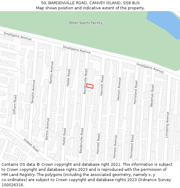 50, BARDENVILLE ROAD, CANVEY ISLAND, SS8 8LN: Location map and indicative extent of plot