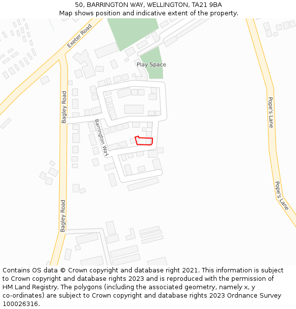 50, BARRINGTON WAY, WELLINGTON, TA21 9BA: Location map and indicative extent of plot