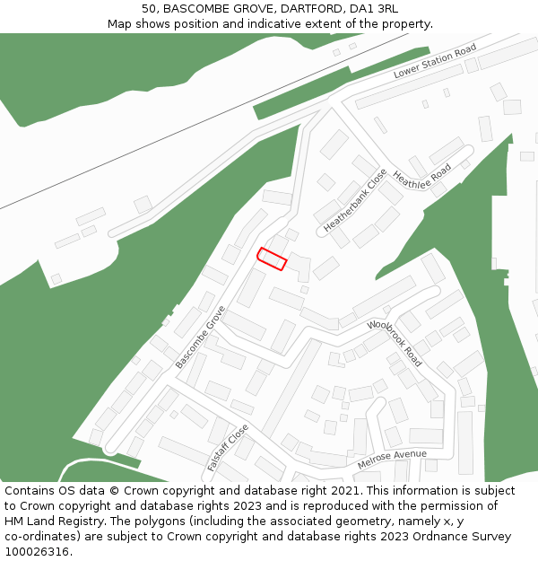 50, BASCOMBE GROVE, DARTFORD, DA1 3RL: Location map and indicative extent of plot